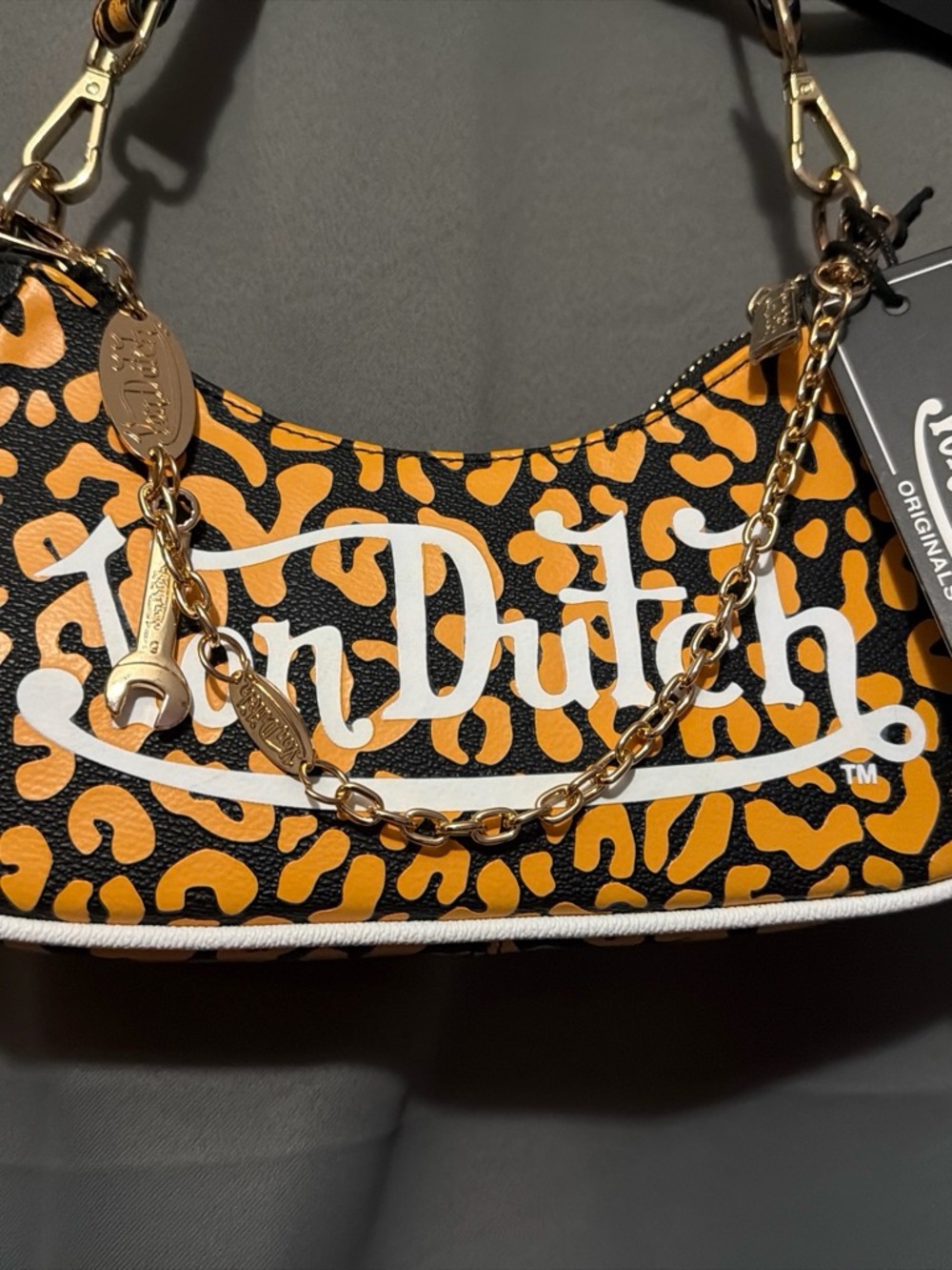 NWT Von Dutch Orange Cheetah print Shoulder Bag with Gold hardware